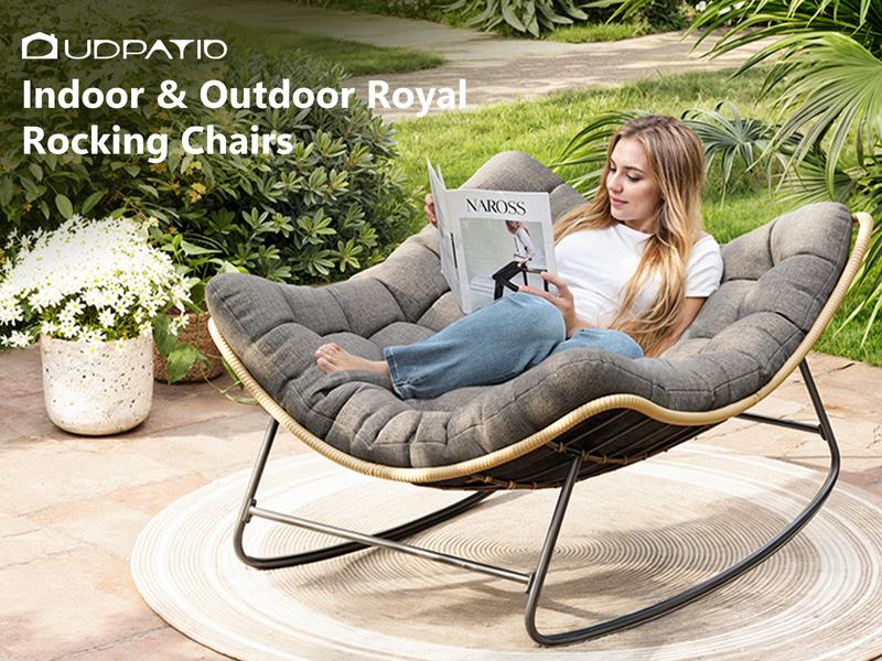 UDPATIO Rocking Chairs Patio rocker Comfy Reading moon Chairs Set with Oversized Cushion for Garden Lounge Indoor Outdoor furniture Ergonomic Bean Bag outdoor furniture Beanbag
