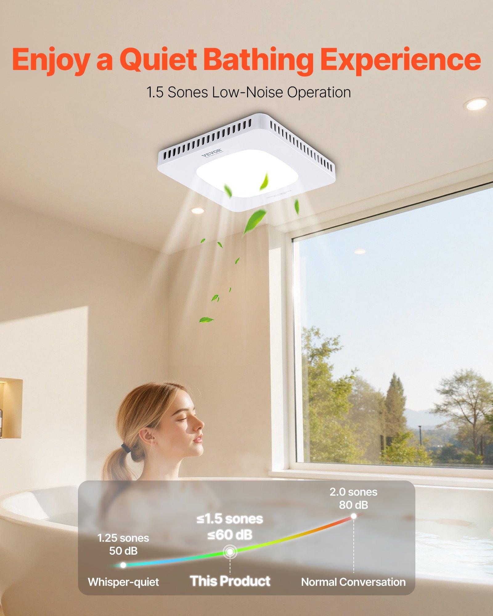 【Summerfinds】VEVOR Bathroom Exhaust Fan with LED Light, 130 CFM Bathroom Vent Three Gear Color Temp, 1.5 Sones Low-Noise, Premium AC Motor Ceiling Fan for Laundry Room, Storage Room, Home Ventilation, White