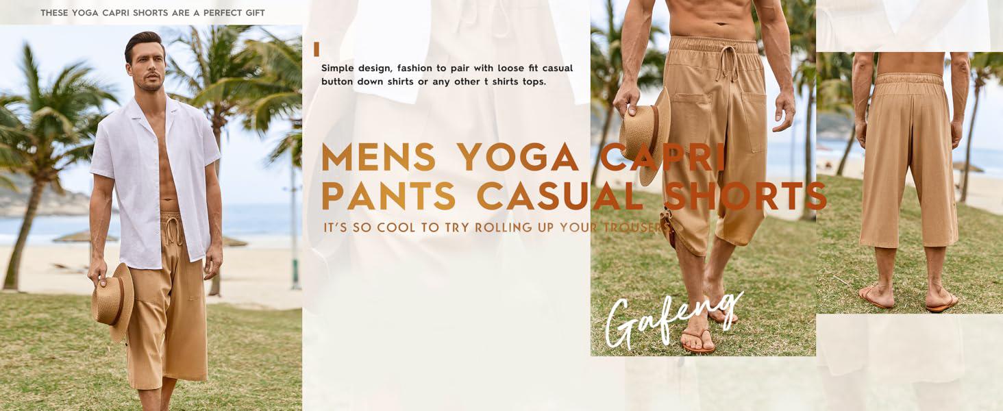 Runcati Mens Linen Harem Capri Pants Drawstring 3/4 Shorts Casual Beach Yoga Hippie Thai Pants Runcati Mens Linen Harem Capri Pants Drawstring 3/4 Shorts Casual Beach Yoga Hippie Thai Pants