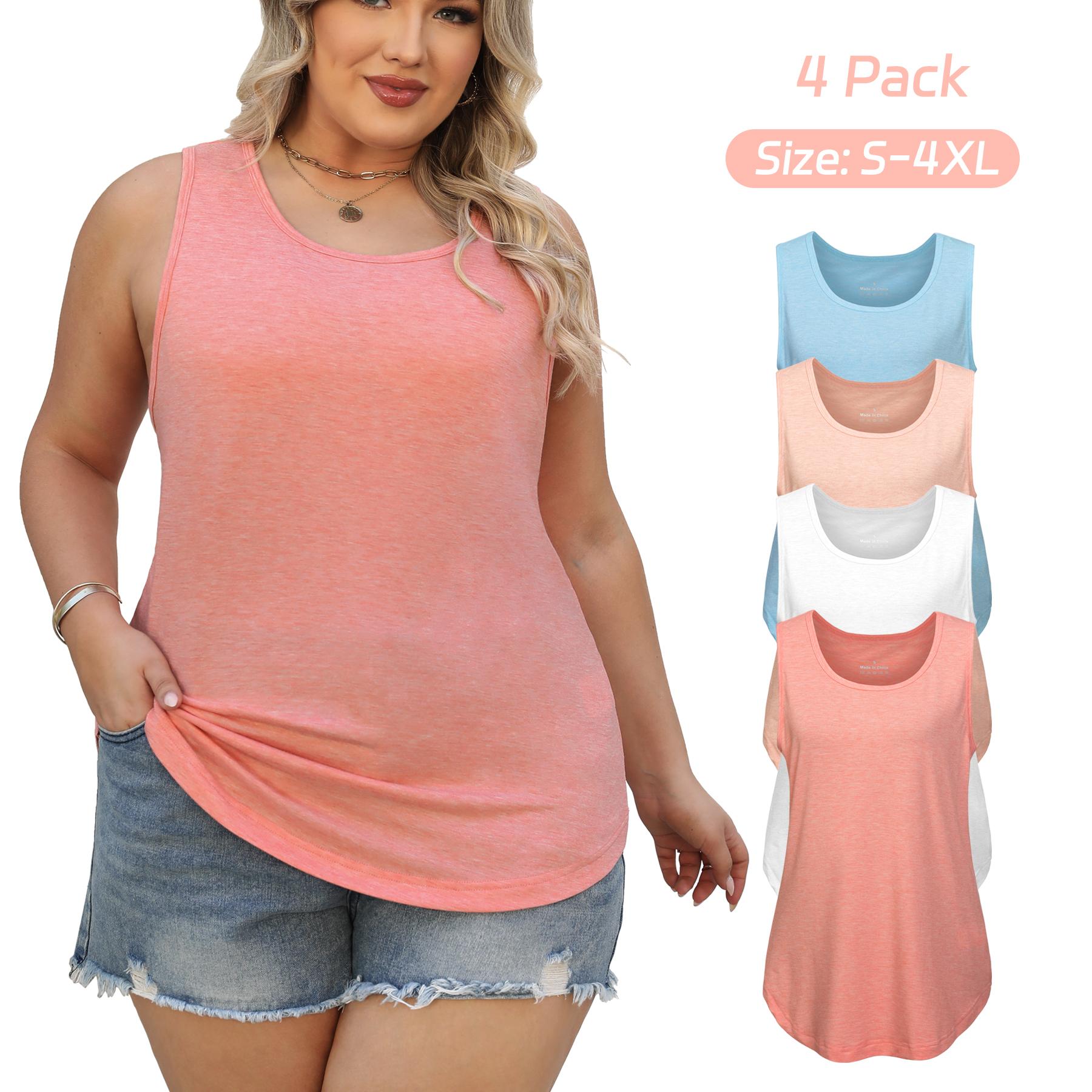 4 Pcs Tank Tops for Women Sleeveless Top Basic Tanks, Curved Hem