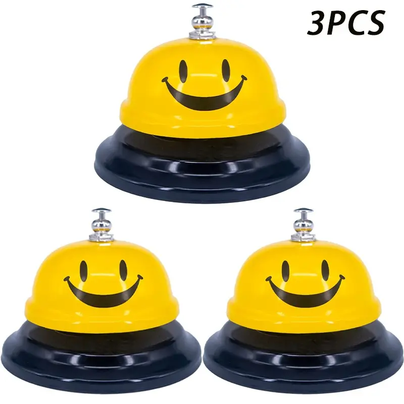 3-Pack Call Bell Set, 8.5cm Metal Bells, Desk, Hotel, School, Restaurant Service Bell, Smile, Universal for Dogs & Cats