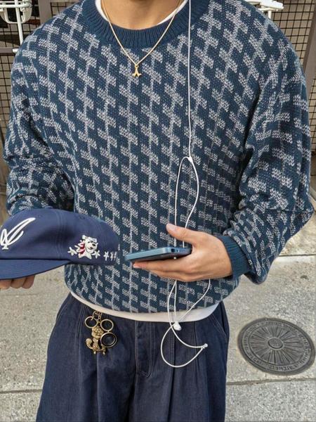 Men's Casual Vintage Jacquard Knit Sweater, Round Neck Pullover Long Sleeve Top, Knitwear, Fall & Winter Fashion, European Style