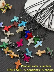 50 Pieces Colorful Natural Stone Cross Pendant Set with Black Faux Leather Chain DIY Necklace Bracelet Making Craft Supplies Jewelry Beads for Women Girls Gift  25 pendants+25 chains Diy Jewelry Accessories Diy Jewelry Decoration