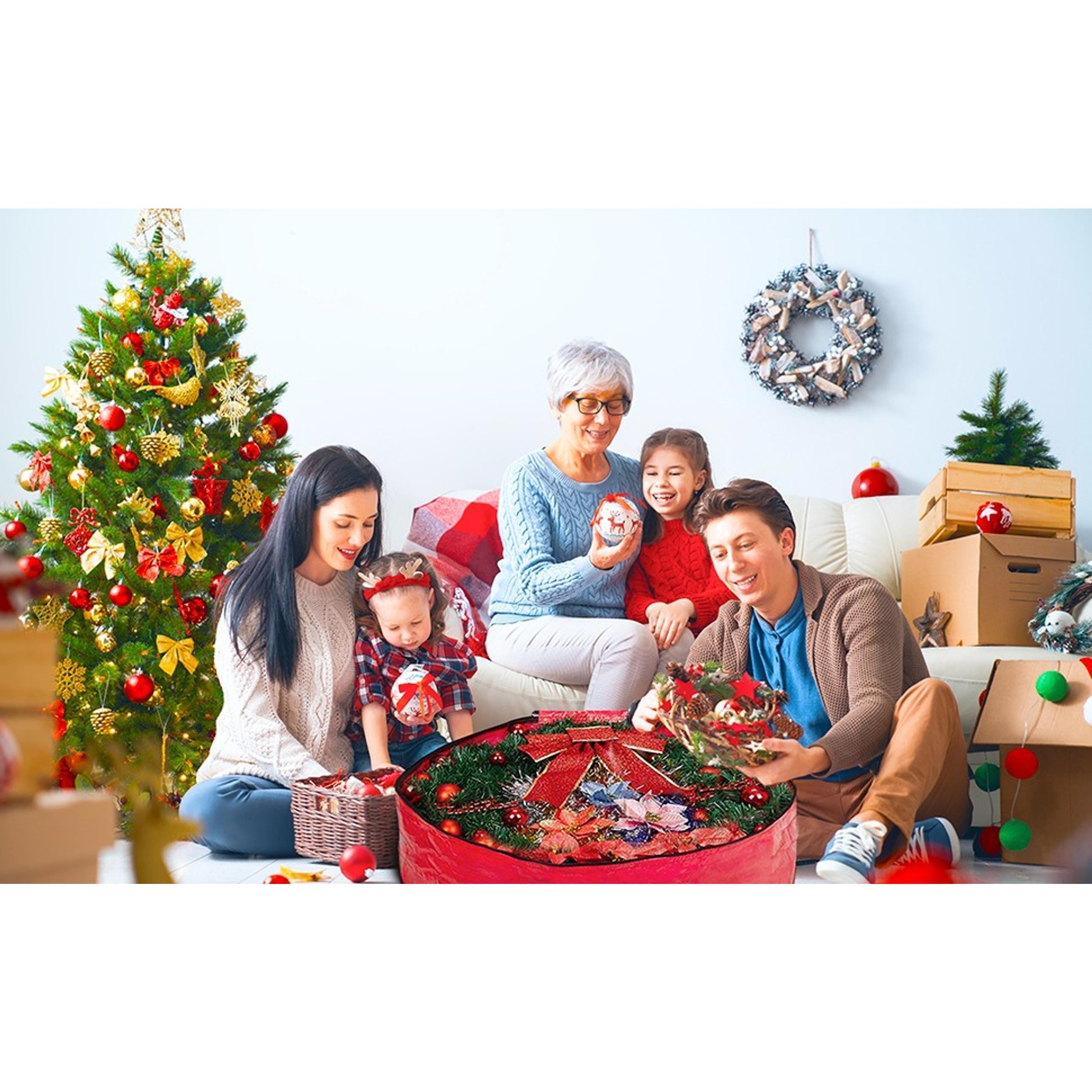 Propik 24" Wreath Storage Bag, Black Tear Resistant Holiday Garland Container, Easy Storage with Heavy Duty Handles & Transparent Card Slot, 24” X 24” X 8”