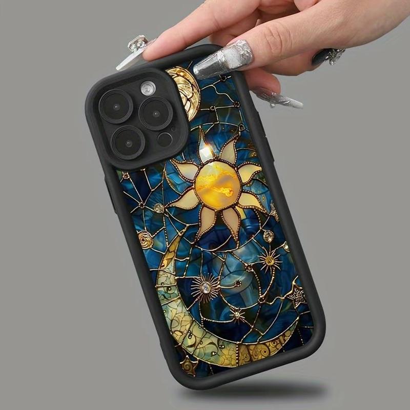Creative Sun & Moon Pattern Phone Case, TPU Decorative Phone Protector Cover, Phone Accessories Compatible with iPhone 11 12 13 14 15 16 17 Series