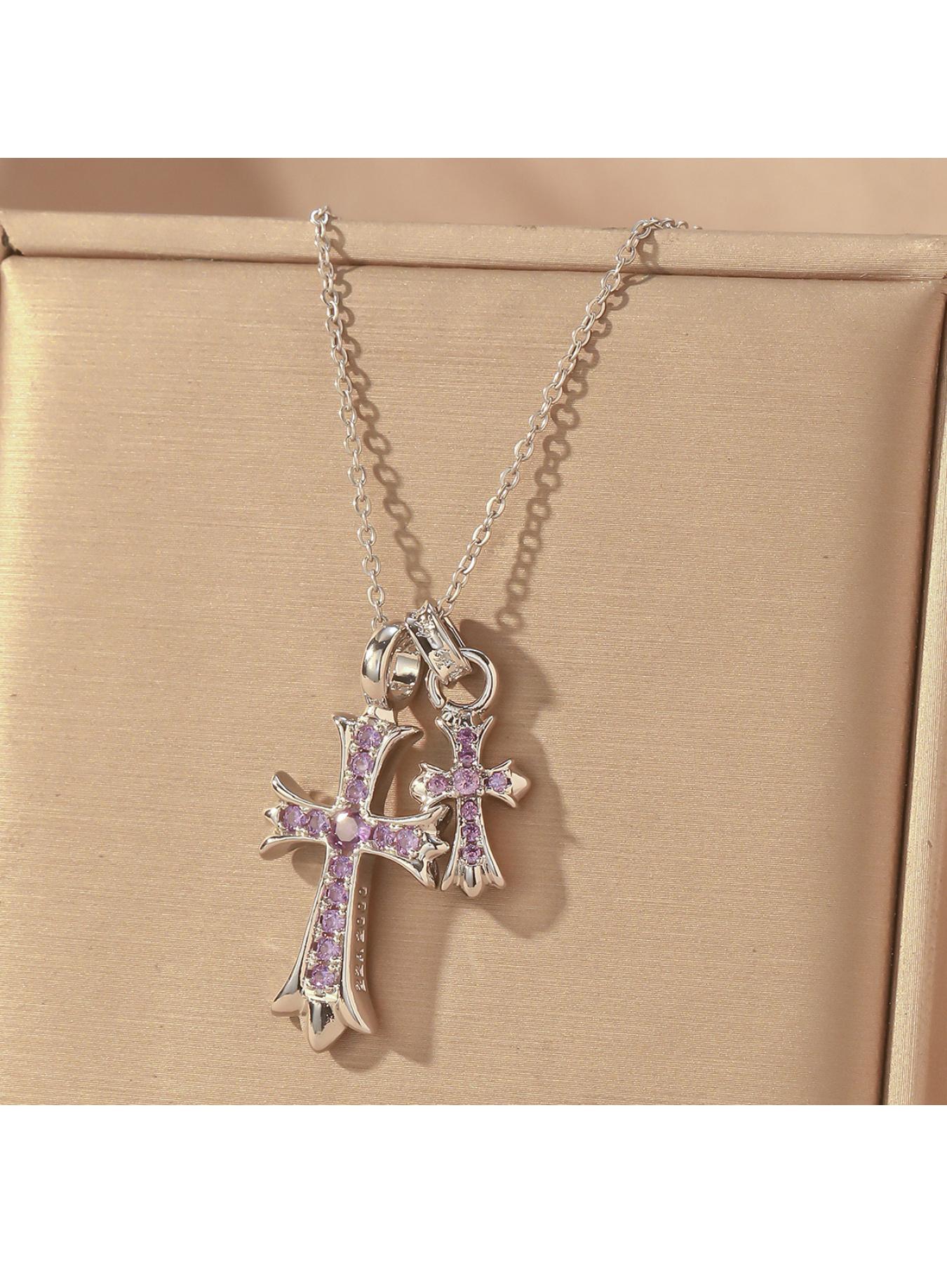 Women's Internet celebrity double cross necklace, niche design, light luxury, versatile, personalized, sweet and cool, versatile pendant collarbone chain