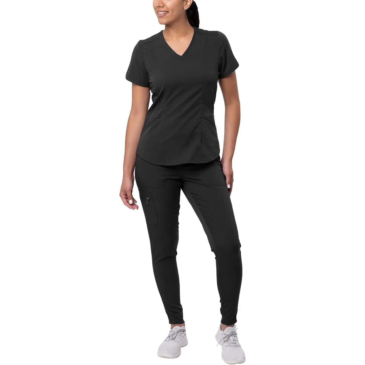 Modern Athletic Scrub Set for Women - Modern V-Neck Scrub Top & Yoga Jogger Scrub Pants