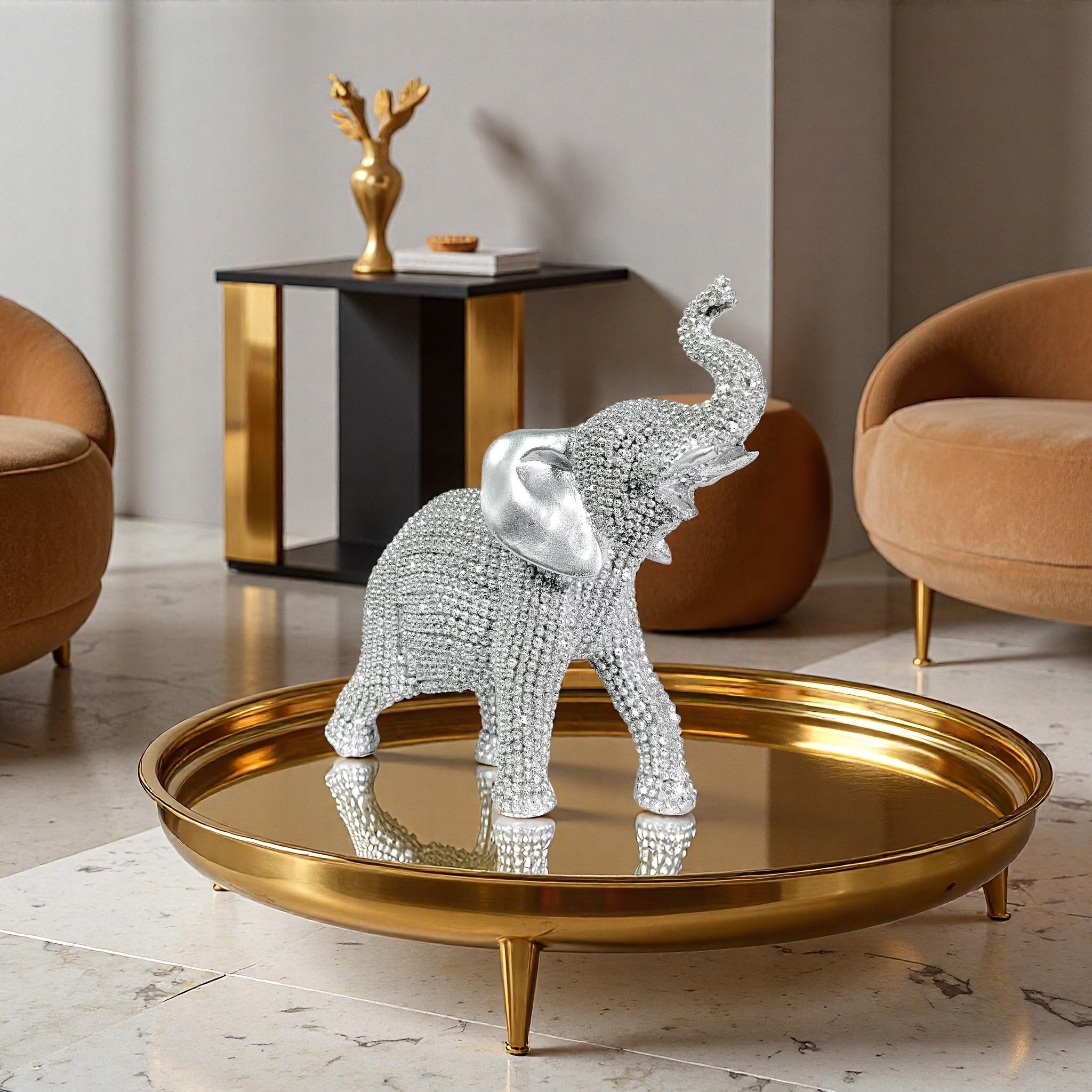 1pc Golden Beaded Elephant Statue & Luxury Rhinestone Figurine for Living Room, Home Office, Entryway - Elegant Feng Shui Decor, Glamorous Gift for Homeowners - Sparkling, Handcrafted, Ornament