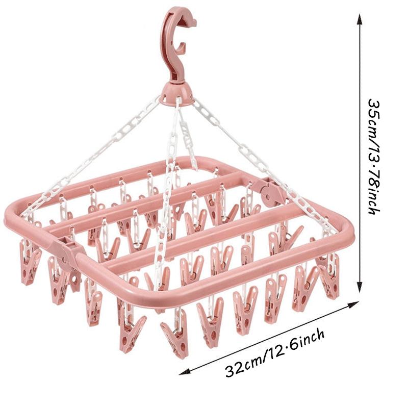 Foldable Multi-Purpose Windproof Sock Clip Clothes Drying Rack, Household Plastic Clothing & Socks Dryer Organizer