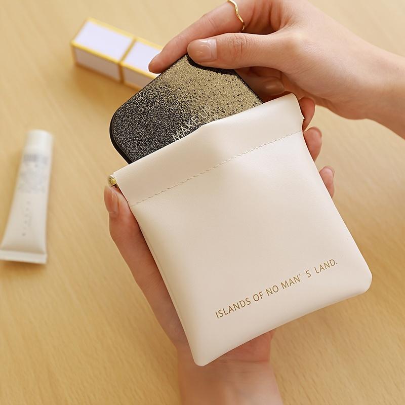 1PC Leather Shingle Storage Bag, Mini Small Bag, Compact, Ladies' Portable Wallet, Lipstick Makeup Bag, Women's Bag, Portable Travel Headphone Bag, Multi-functional Storage Bag, Handheld Cosmetic Pouch