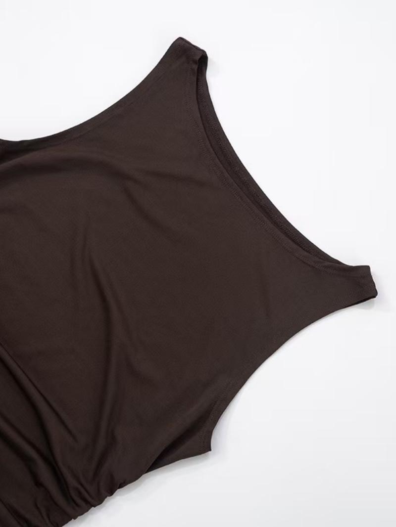 Women's Solid Color Layered Ruffle Trim Dress, Fashion Casual Sleeveless Dress for Daily Outdoor Wear, Ladies Dress for Summer