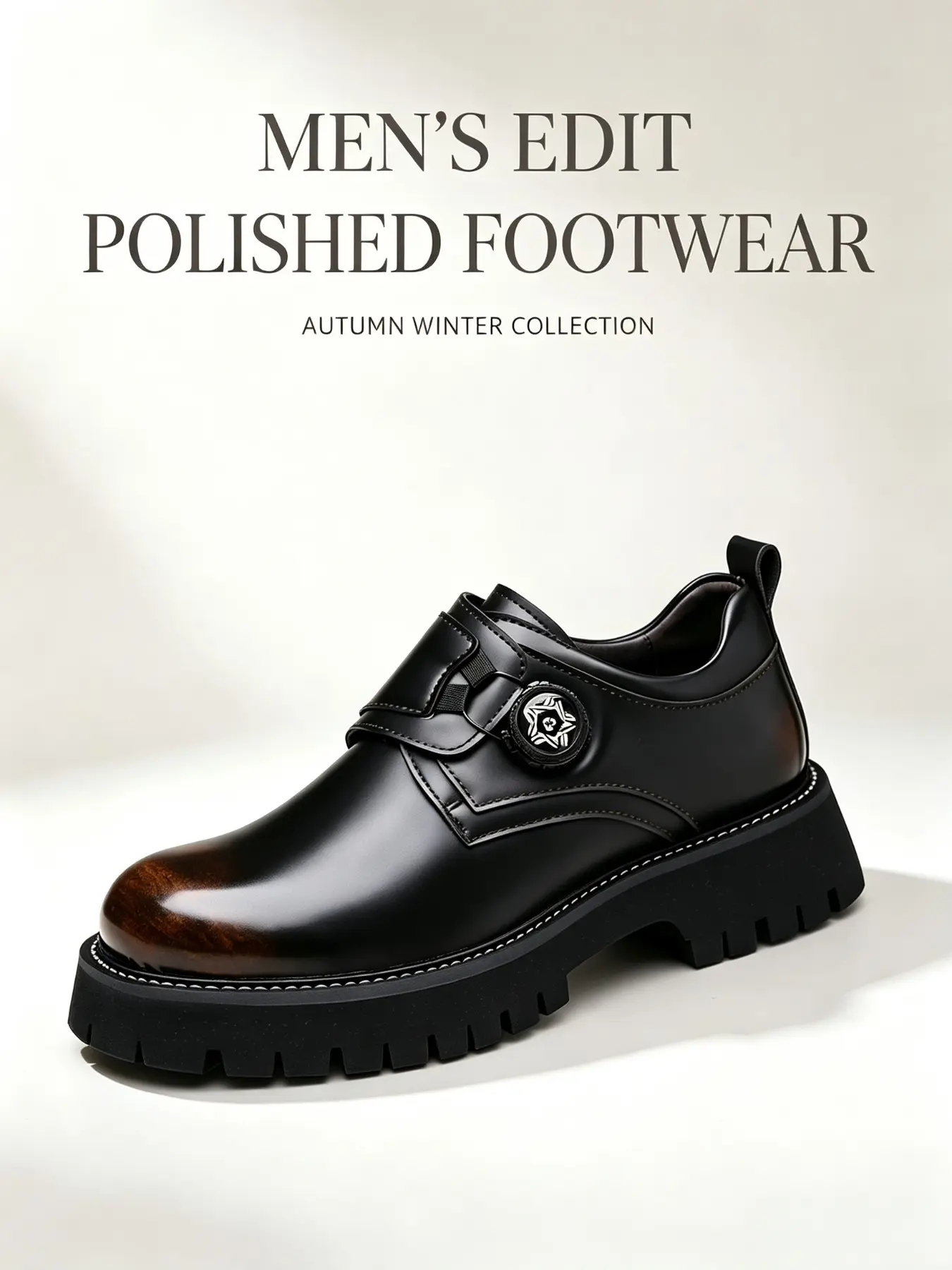 New Men's Thick Sole Business Shoes, Retro Washed Out Thick Sole Casual Shoes, Button Closure Slip-On, Classic Round Toe, Durable Anti-Slip, Fall Winter
