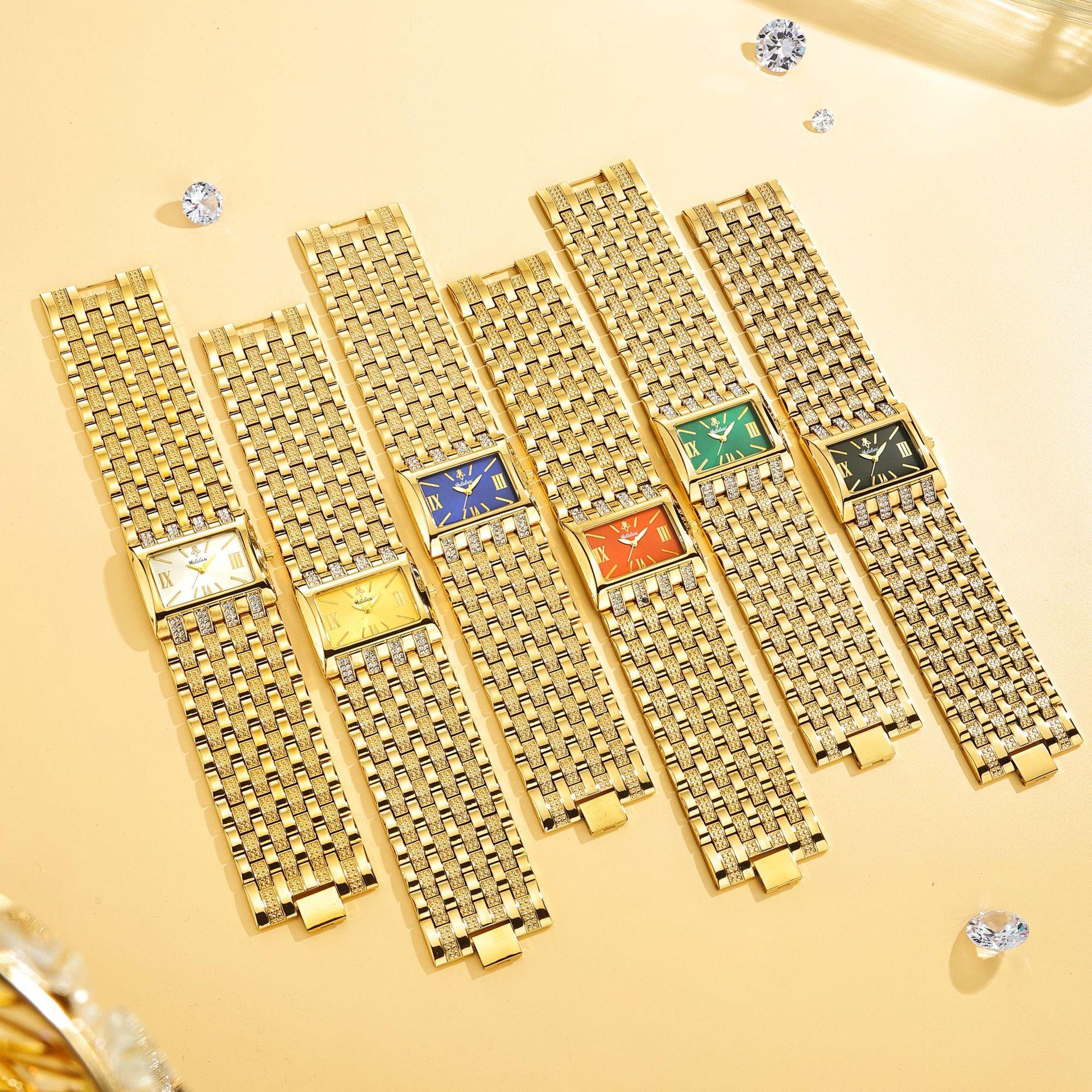 Women's Luxury Gold Square Diamond Watch - Elegant Bling Crystal Encrusted Bracelet with Roman Numerals, Stainless Steel Band, Fashion Dress Wristwatch, Perfect Gift for Her