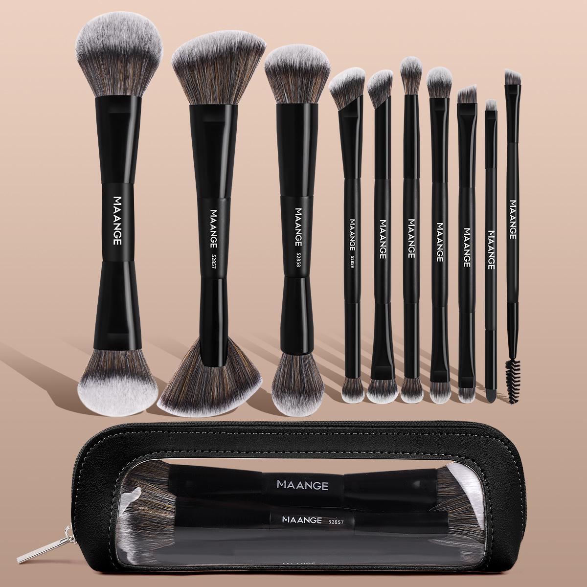 MAANGE 10pcs Makeup Brush Set with Cosmetic Bag, Foundation Brush Powder Brush Blush Brush Contour Brush Concealer Brush Eyeshadow Brush Eyebrow Brush Nose Shadow Brush Blending Brush Detail Brush Lip Brush, Makeup Accessories Gifts, Makeup Brushes Set