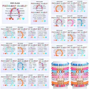 Equsion 48 Pack End of Year Gifts Bulk for Student from Teacher Friendship Bracelets Bulk with Cards Graduation Last Day of School Classroom Exchange Gifts Preppy Beaded Bracelet for Students