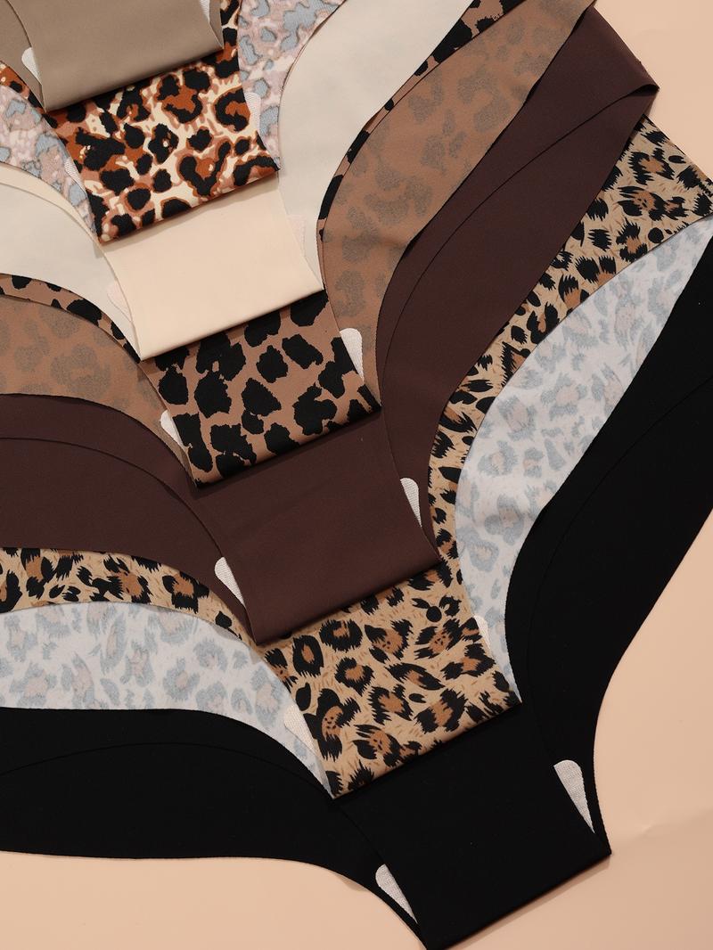 Women's Leopard Print / Plain Panty, Soft Comfy Breathable Seamless Crotch Design Knicker for Daily Wear, Underwear for All Seasons