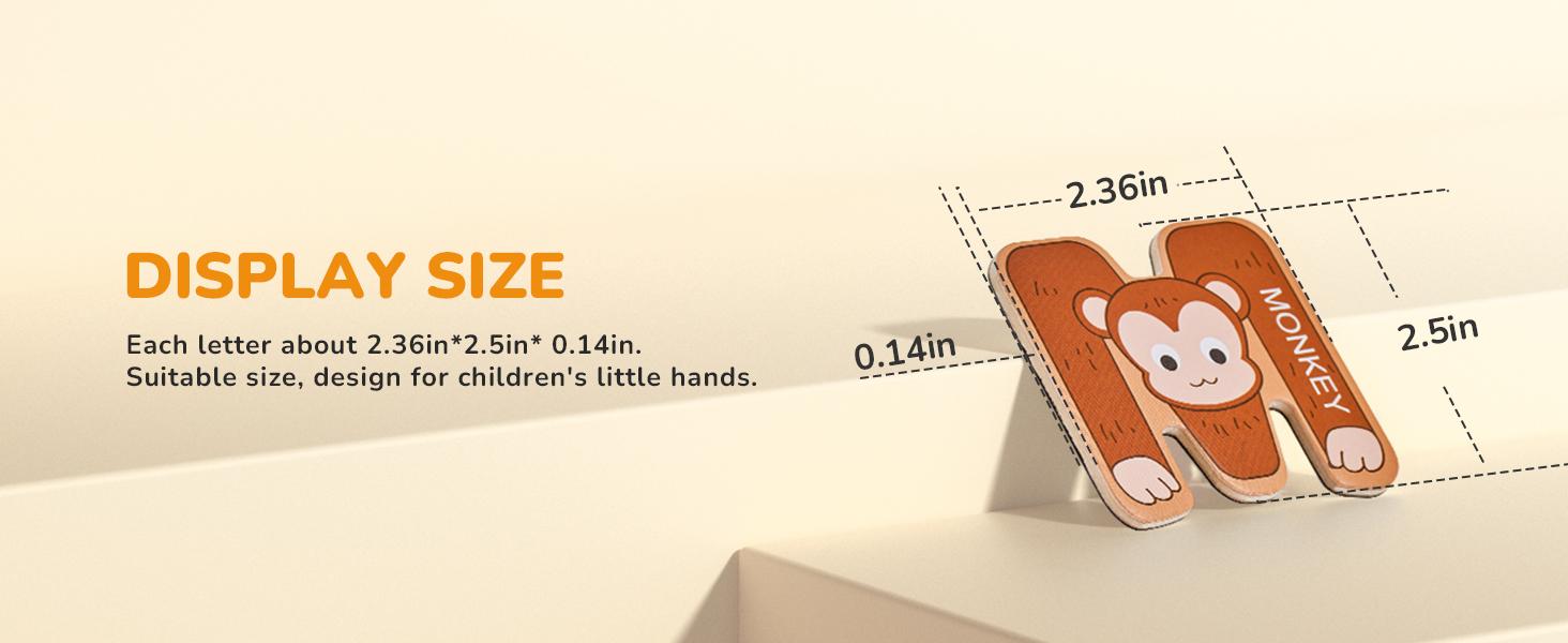 JoyCat Wooden Thick Alphabet Fridge Magnets, Large Size Cute Animals Fruits Colorful ABC Magnetic Letters 26 Uppercase Letters and 0-9 Numbers Toy Set