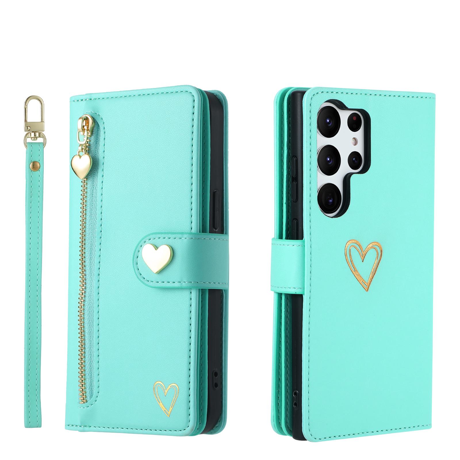 For Samsung S25 Ultra S24 S23 S22 S21 Plus Shockproof Flip Stand Cover Zipper Leather Wallet Card Slot Case with Strap