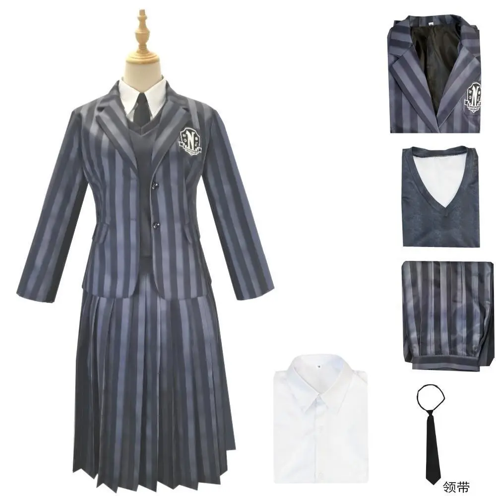 Wednesday Adams cosplay costume Adams Wednesday school uniform jacket vest shirt dress adult Halloween costume