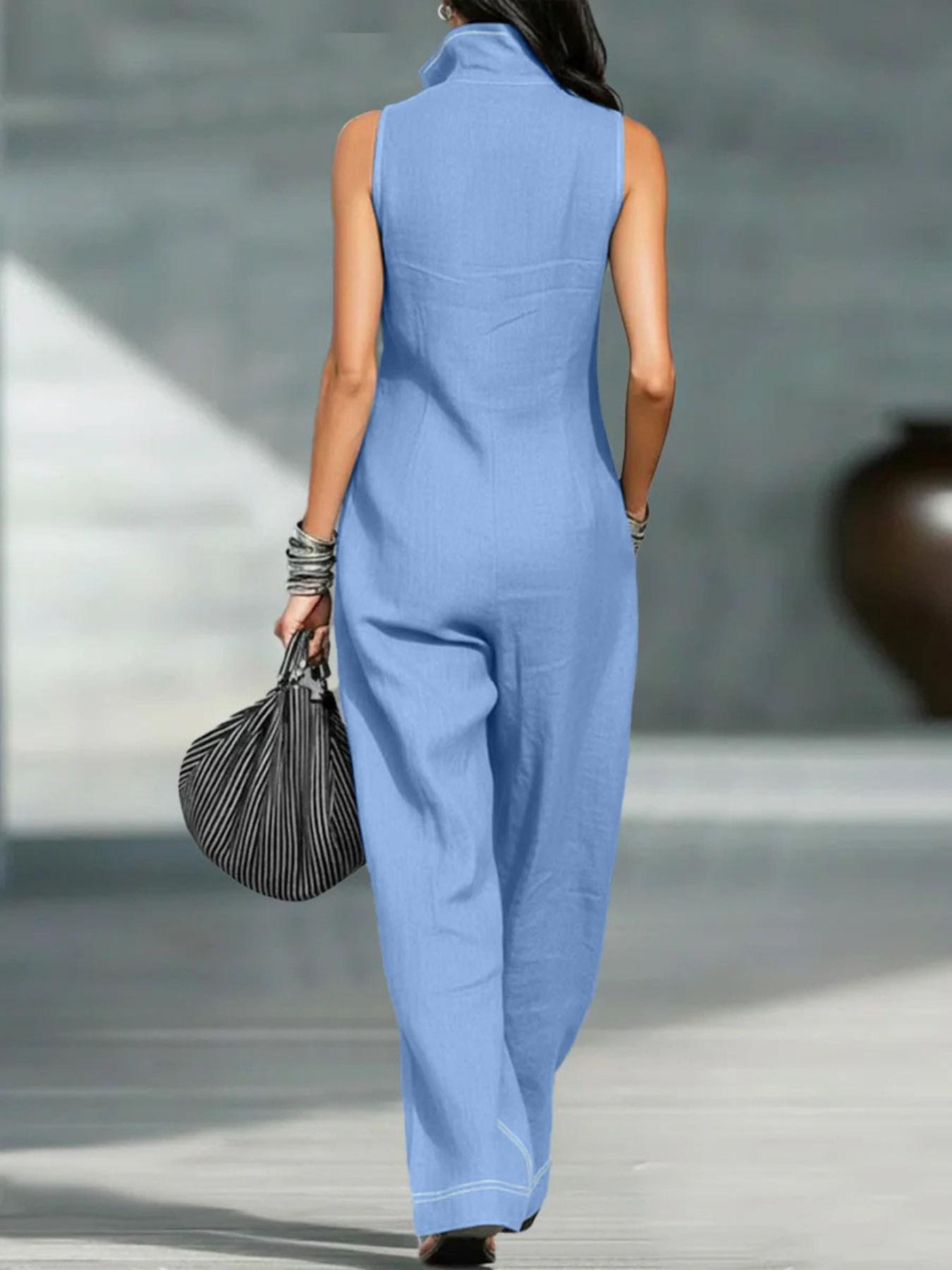 2026 New Women's Stand Collar Sleeveless Casual Minimalist Loose Bodysuit, Comfortable and Stylish One-Piece, Perfect for Daily Wear