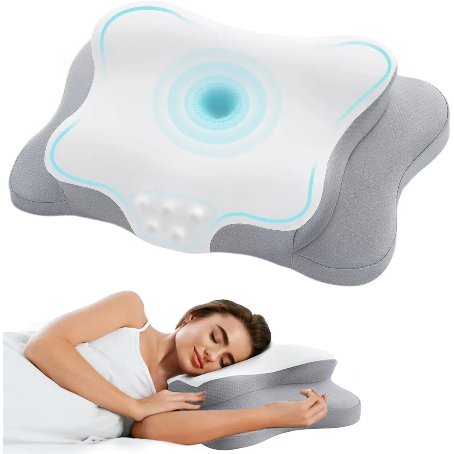 Cervical Pillow for Neck Pain Relief, Cooling Pillows Ergonomic Neck Pillow Orthopedic Bed Pillow for Side Back Stomach Sleeper with Pillowcase,Snow