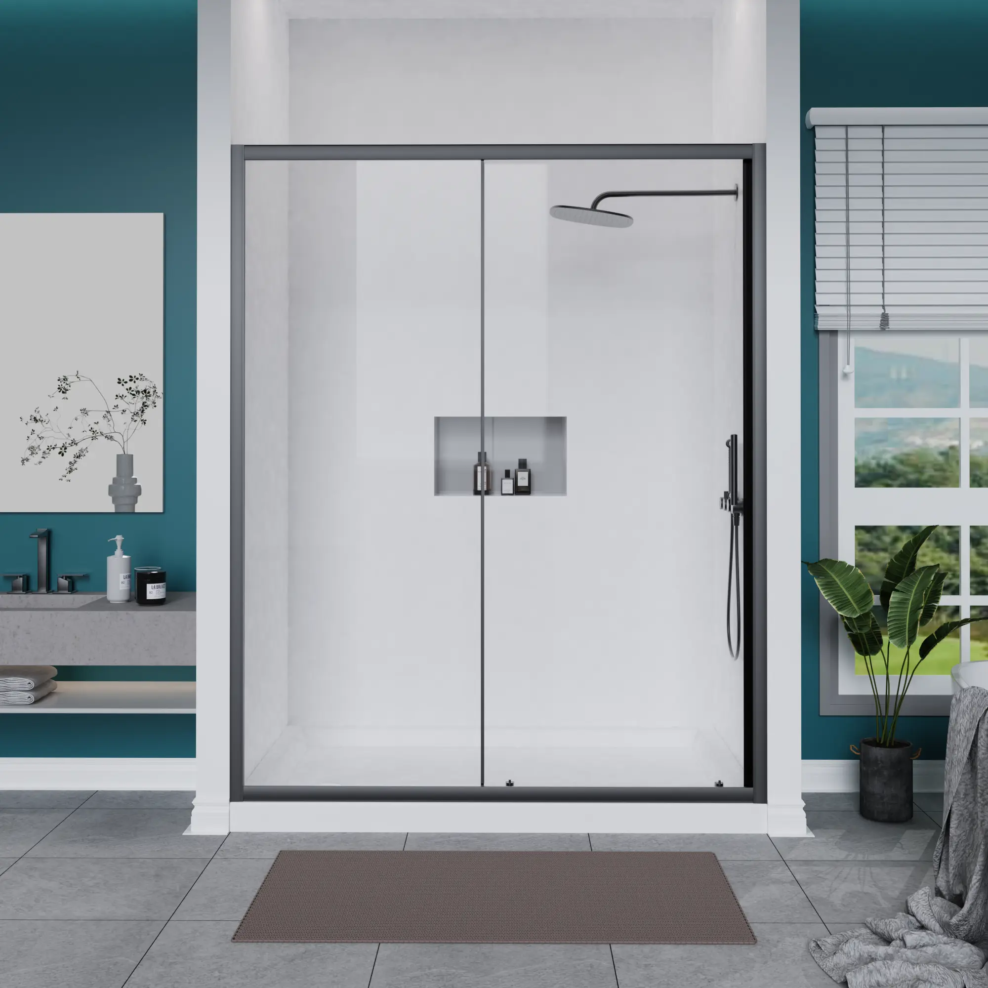 58.7-60"W x 72"H Single Sliding Shower Door, 1/5" Tempered Glass, Aluminum Frame, Stainless Handle