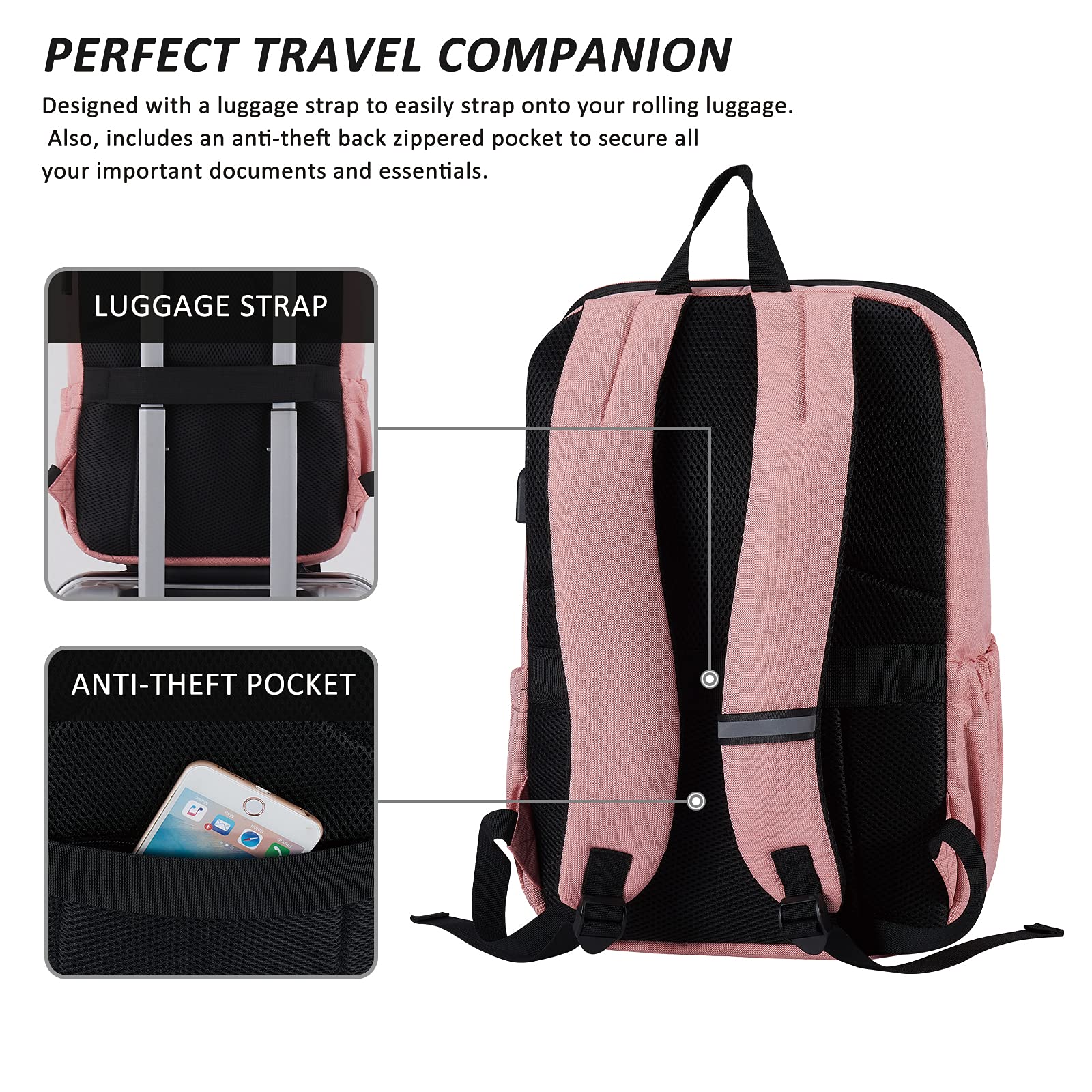 Laptop Backpack with USB Charging Port - 15.6 Inch College School Backpack, Water Resistant Work Bag for Nursing, Travel & Carry-On Essentials