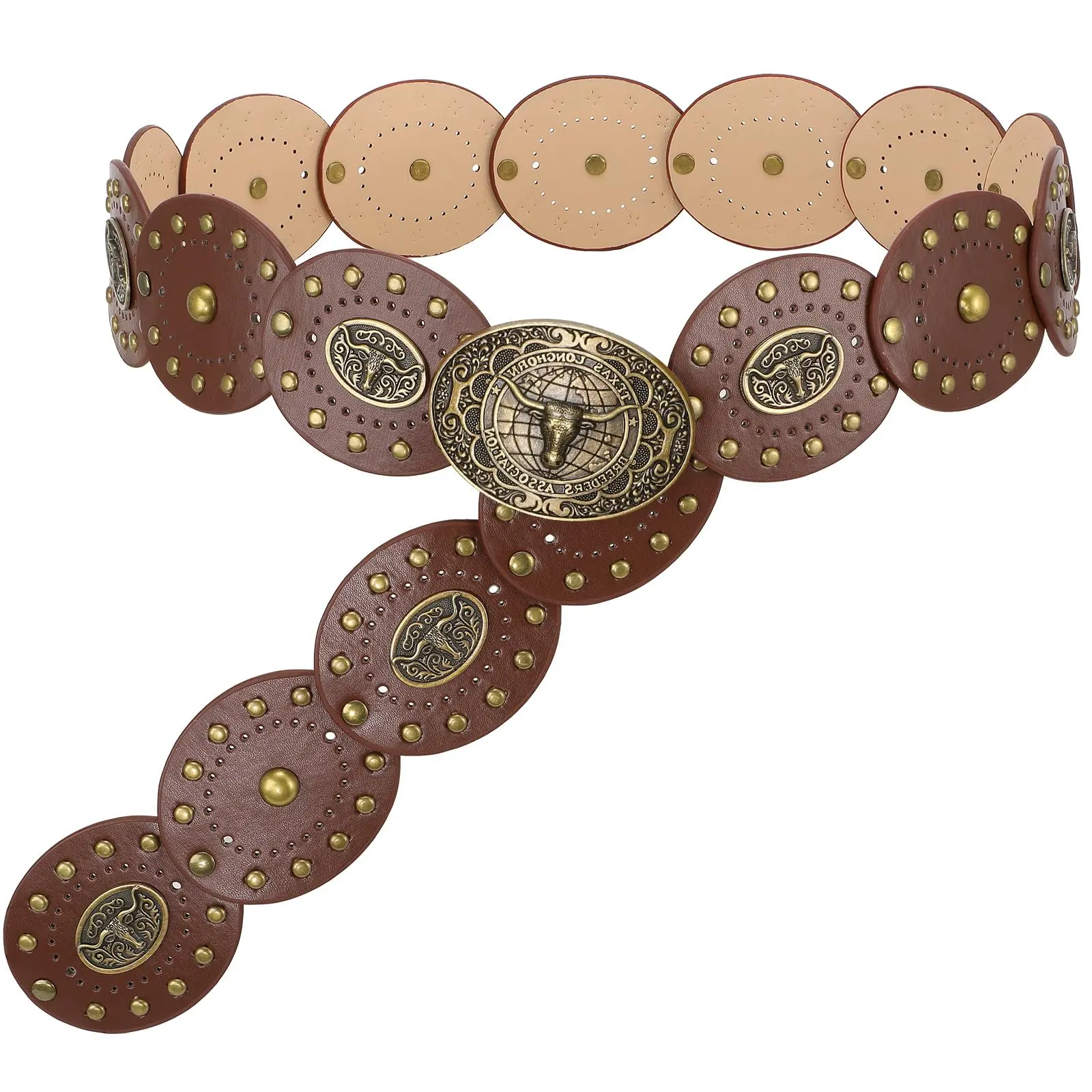 XZQTIVE Women's Boho Disc Concho Fashion Belt - Cowboy Cowgirl Western Exquisite Design Leather Belt for Dresses, Jeans, Cowboy Cowgirl Belt