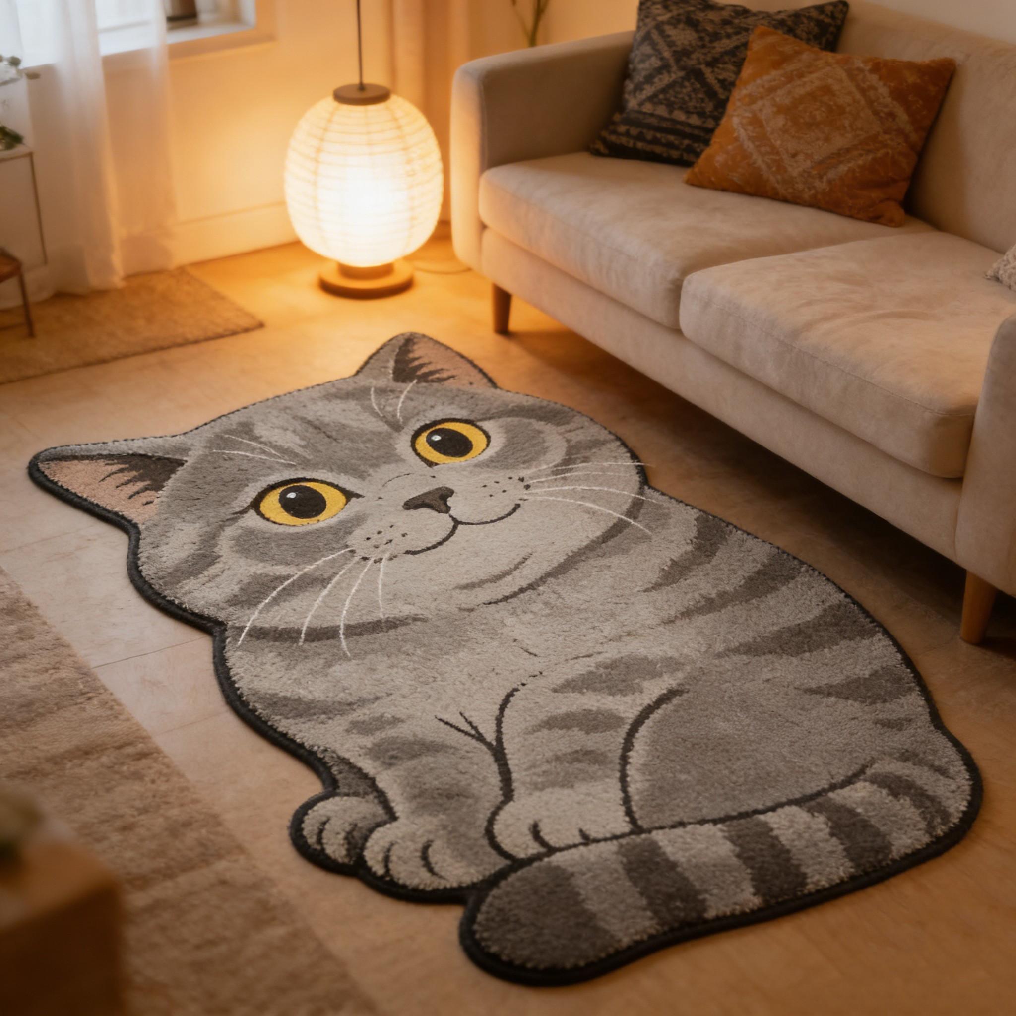 Lazy British Shorthair Cat Shape Rug, Soft Plush Bedside Mat, Healing Home Decor, Non-Slip, Perfect Gift, Bedroom/living Room Use