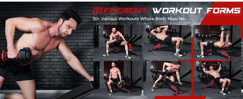 Pooboo Weight Bench, Adjustable Workout Bench for Home, 1500LBS Weight Capacity Heavy Duty Strength Training Bench, Flat/Incline/Decline Positions for Full Body Workout