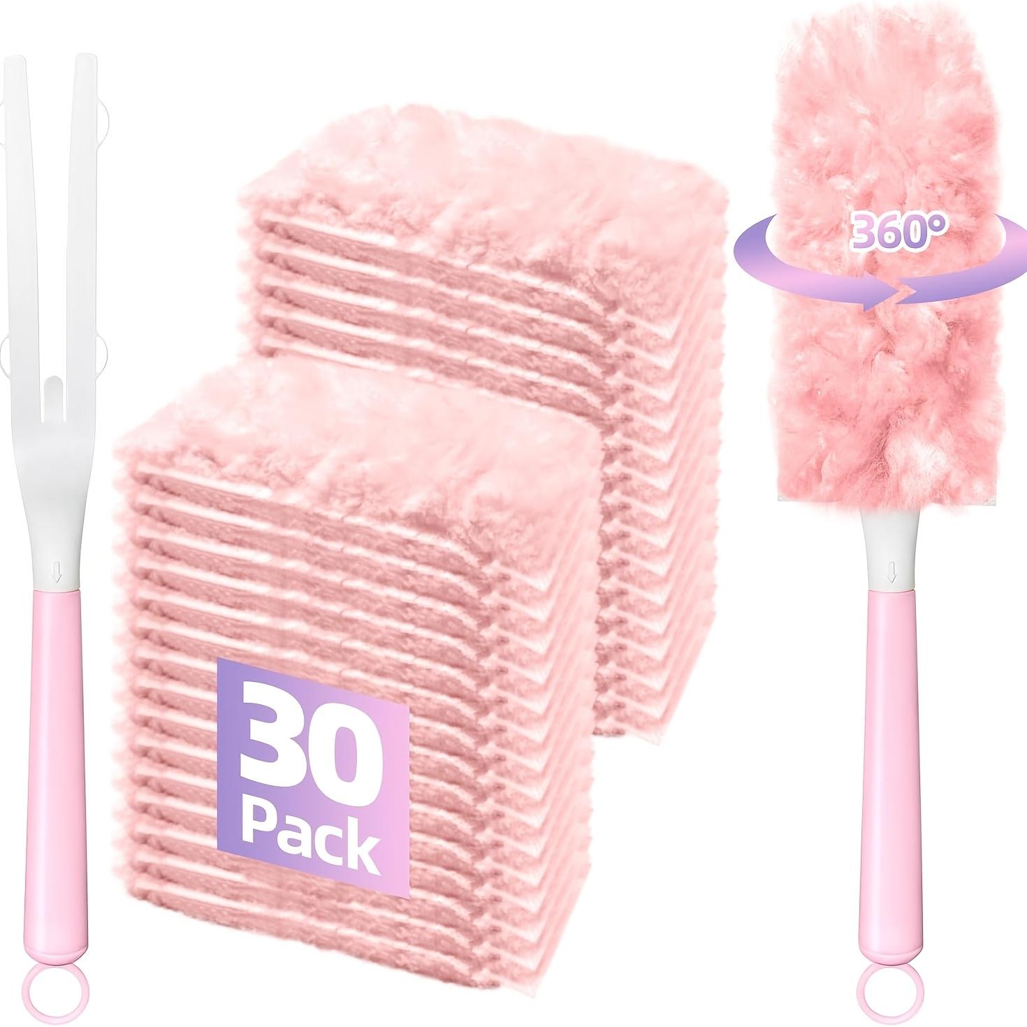 Disposable Pink Static Dust Duster, Dust Cleaning Feather Duster for Home and Car Use, Household Cleaning Replacement Dust Brush Heads, Refill Duster Heads (with Handle), Duster Refills - Cleaning Supplies