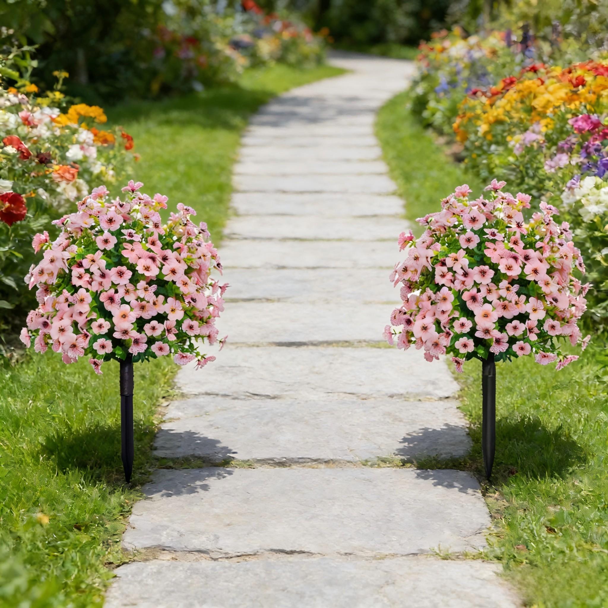 Realistic Artificial Flowers with Ground Stake, UV Resistant Fake Plants for Indoor Outdoor Decoration