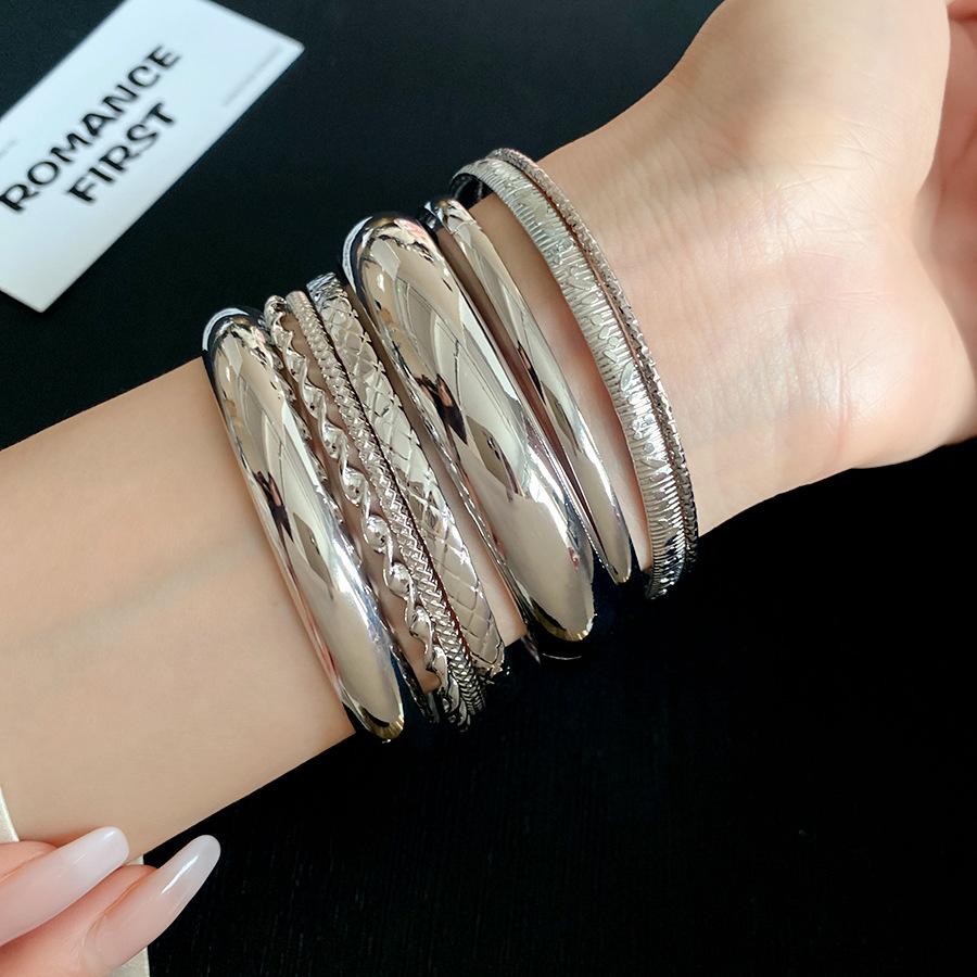 8-Piece Metal Geometric Textured Bangles Set, Chic Minimalist Luxury, Stylish Unique Women's Bracelets