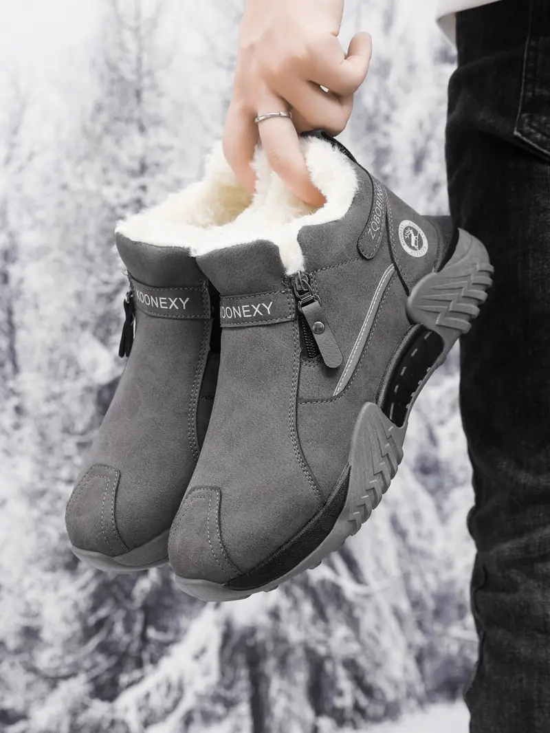 Unisex Winter Snow Casual Ankle Boots, Suede-Look Upper, Side Zip, Fleece-Lined Warm, Thick PVC Sole