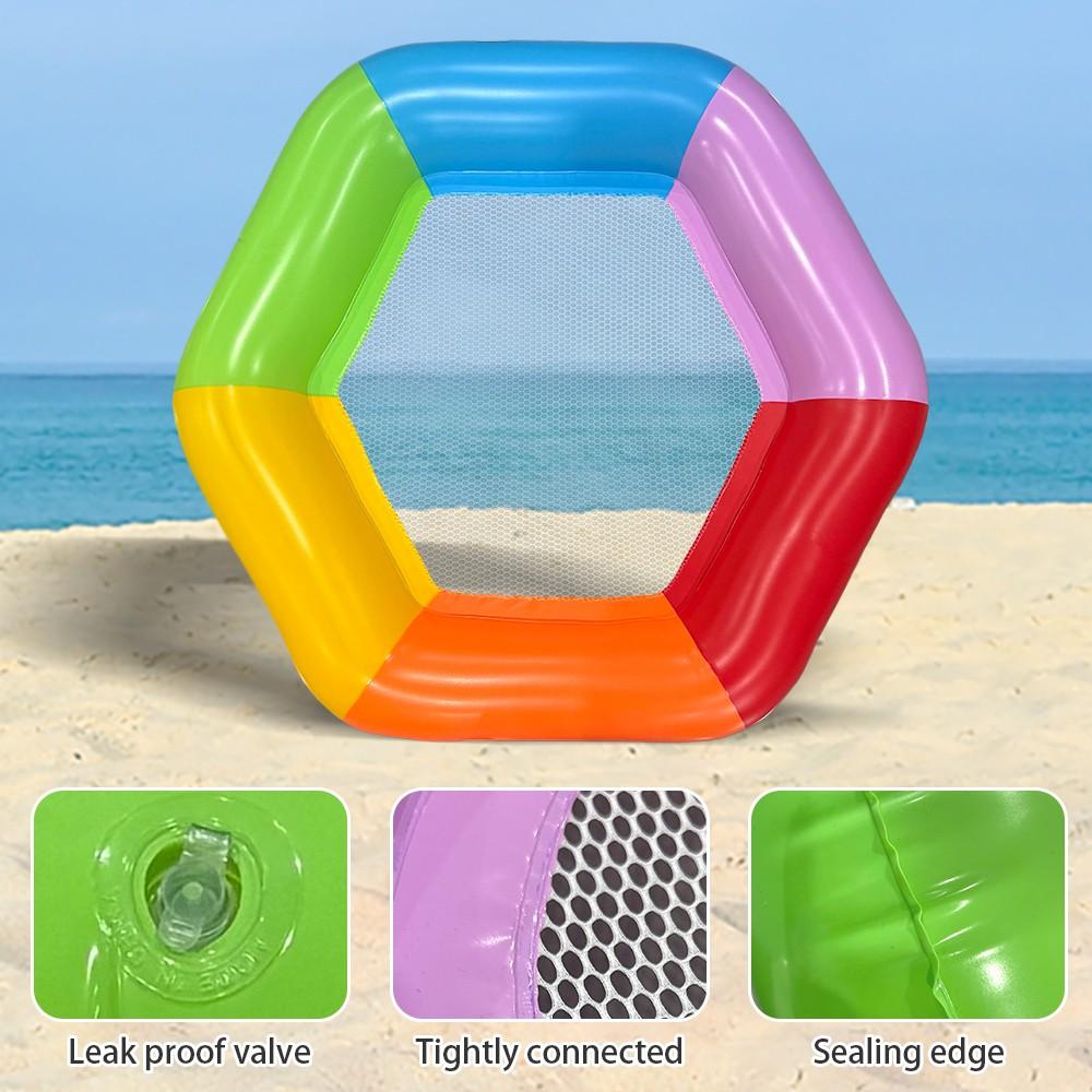 Large Hexagonal Mesh Inflatable Float Bed, 70" X 62" Summer Pool Float with Pillow, 4-In-1 Multi Purpose Inflatable Sunbathing Raft, Party Gift, Adult Double Use, Pool Floats Lounger, Pool Floater, Inflatable Water Lounger