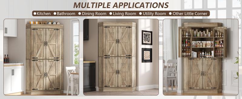 71" Kitchen Pantry Storage Cabinet with Corner Cabinet, Doors & Shelves, Tall Kitchen Hutch for Food Pantry, Farmhouse Furniture pantry cabinet kitchen cabinets bathroom storage cabinet