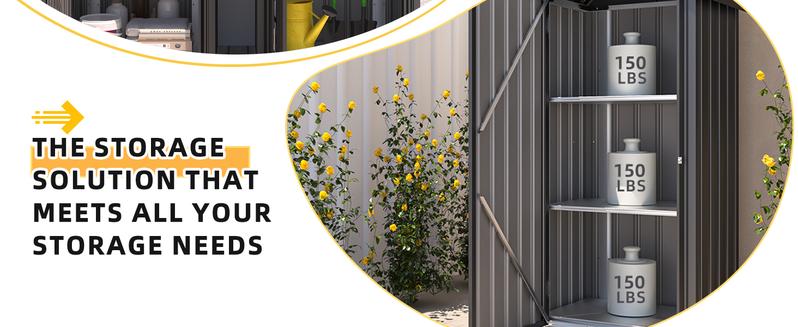 YODOLLA Outdoor Storage Cabinet Waterproof with Shelves Vertical Storage Shed, Lockable Small Metal Tool Shed