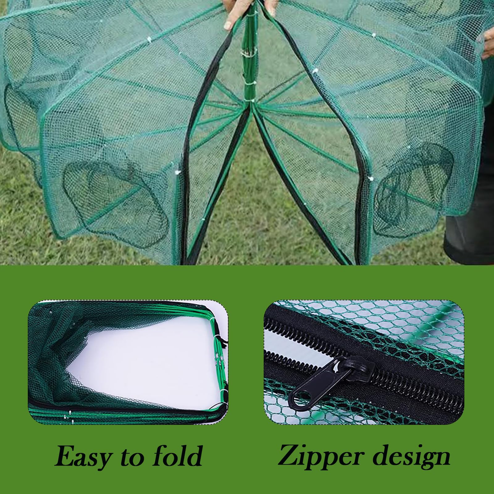 Automatic Folding Reinforced Durable Fishing Mesh Fishing Trap Net Set, Baitcasting Lure Kit for Carp Catfish Shrimp Crab Traps (set of 2)