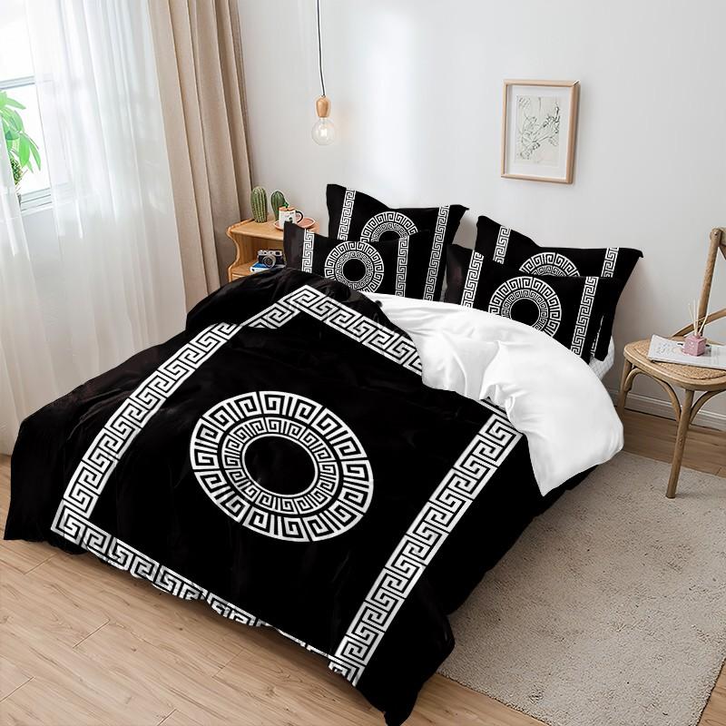 3-Piece Quilt Cover Set, Modern Style Houndstooth Border Pattern, Soft Breathable, Ideal for Bedroom Dorm Home Gifts