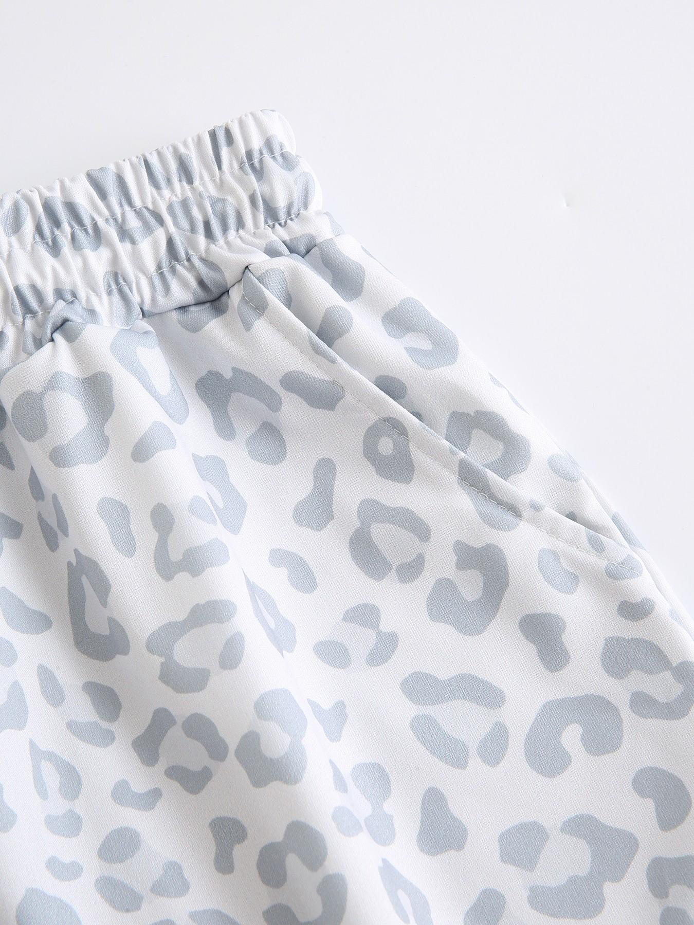 Women's 2-Piece Casual Leopard Print Loose Fit Short Sleeve T-Shirt and Elastic Waist Shorts Set for All Seasons Clothes