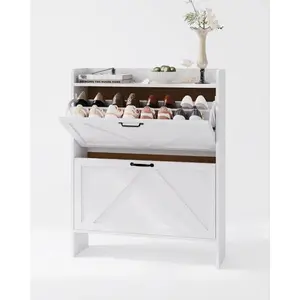 Garvee Narrow Shoe Cabinet with 2 Foldable Drawers, Independent Hidden Organizer for Entryway and Living Room, White Color, Dimensions 80×24×102 cm