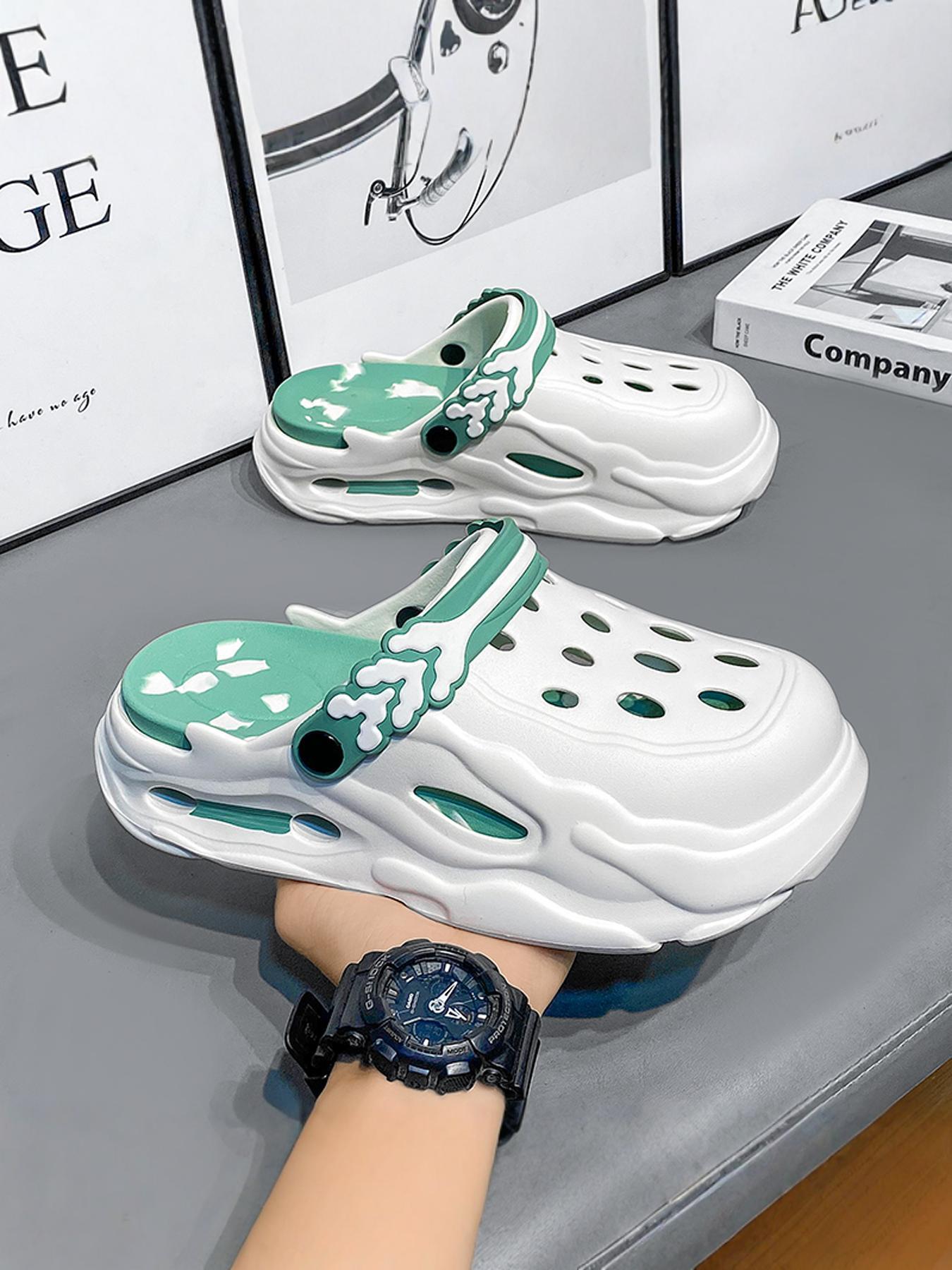 Men's Colorblock Hollow Out Design Clogs, Casual Comfortable Breathable Non-slip Clogs, Fashionable Slippers for Indoor & Outdoor Wear, Breathable Lightweight Clogs