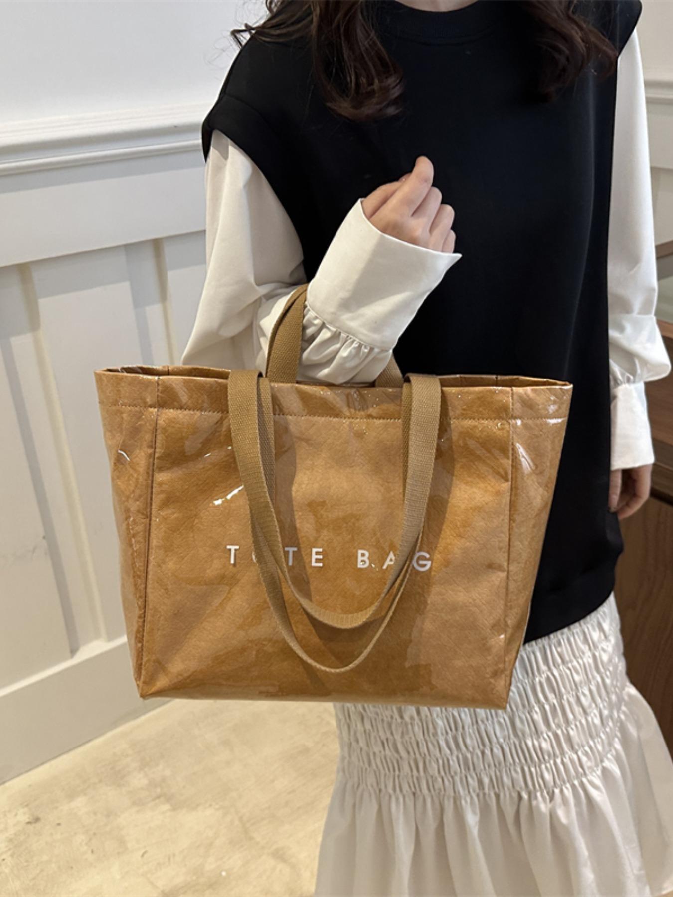 Women's Solid Color Tote Bag Office Work Bag, Fashionable Large Capacity Shoulder Bag for Work & Daily Used, Casual Trendy Versatile High-quality Daily Commuting Bag