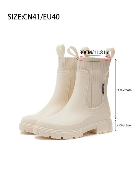 Women's Solid Color Rain Boots, Waterproof Round Toe With Slip-Resistant Outsole For Rainy Days, Waterproof Footwear Women's Solid Color Rain Boots, Waterproof Round Toe With Slip-Resistant Outsole For Rainy Days, Waterproof Footwear