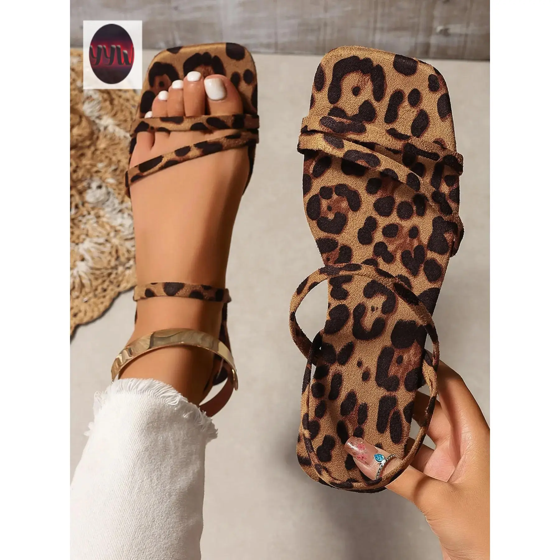 YYW1 Women's Square Toe Strappy Flat Sandals, Thin Two-Band Ankle Wrap Slides, Black Suede Casual Flat Shoes, Minimalist Open Toe Sandals,-On Everyday Beach Footwear, Footwear Beach,shoes for back to school,back to school shoes