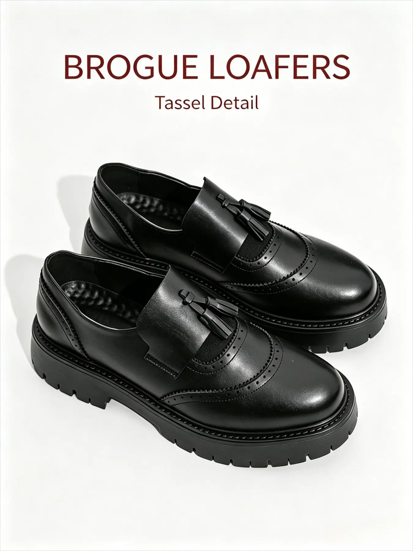Men's Oxford Shoes British Style Brogue Design, Thick Rubber Sole Height Increase, Anti-Slip Slip-On, Trendy Hairdresser Shoe, Business Casual Party, Office Footwear
