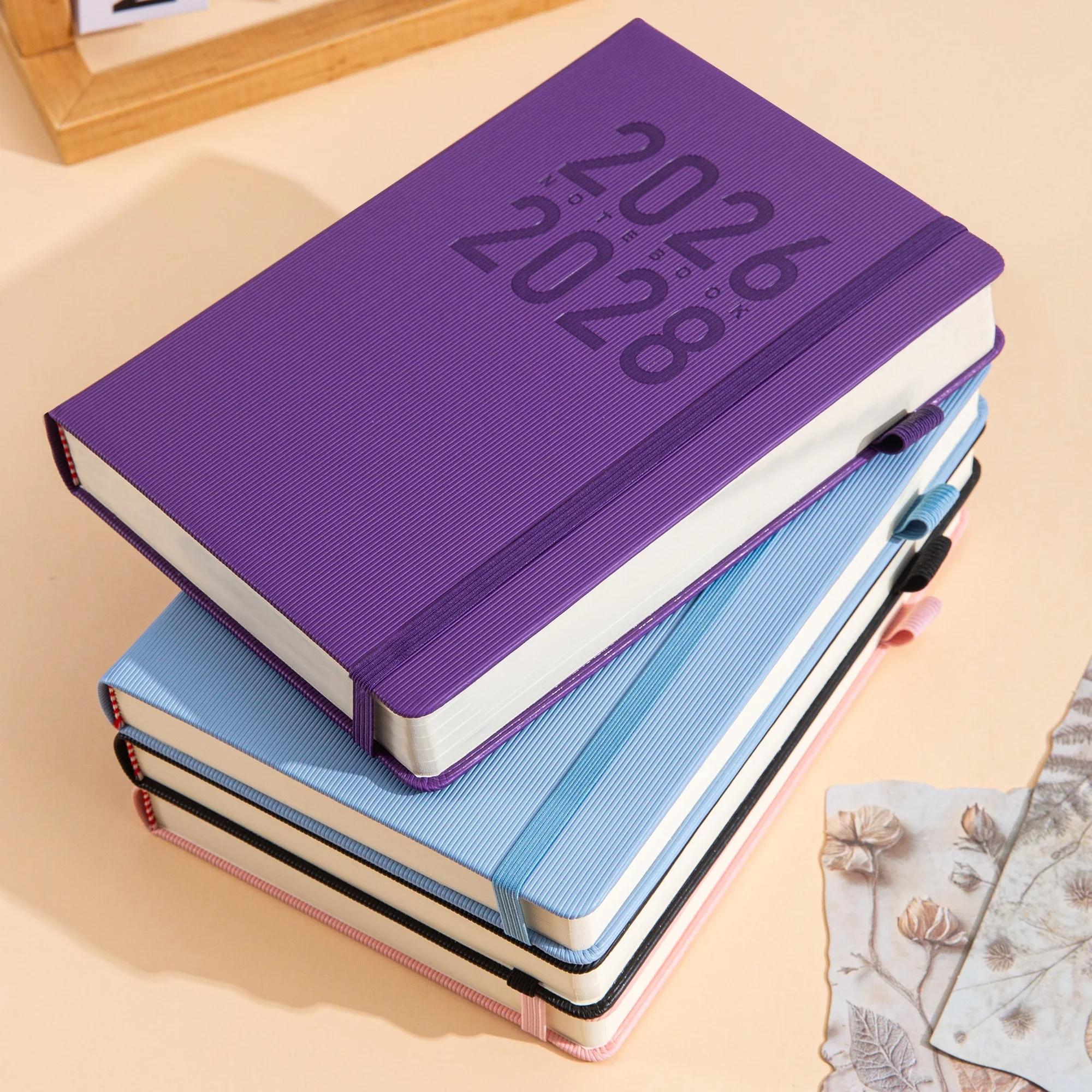 A5 PU Leather Cover Notebook, Weekly & Monthly Planner Diary, School Agenda Organizer, Learning Office Supplies, Multilingual Inner Pages