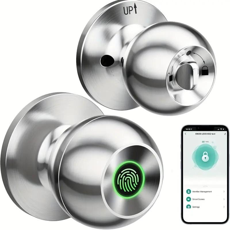 Valentine's Day Gift Fingerprint Door Knob,Smart Lock,1 Count Smart Door Knob with APP,Biometric Lock Great for Bedroom,Garage,Apartment,door traps FathersDayGift