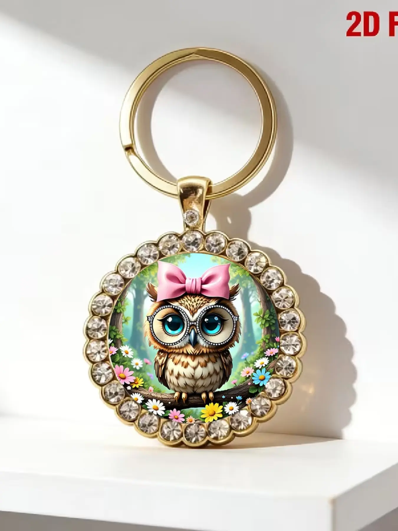 Cute Owl Keychain with Bow and Glasses, Fantasy Forest Design, Perfect for Christmas, Birthday, Valentine's Day Gifts