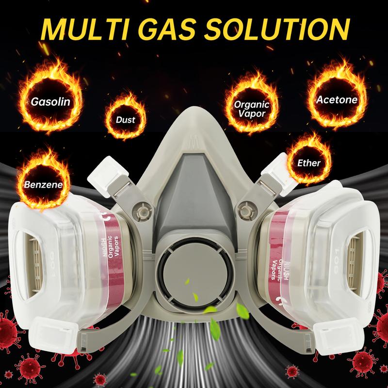 Industrial Reusable Gas Mask – Professional Dual Respirator Face Mask with 16 in 1 Safety Set, Filter Cartridge, Goggles, Dust-Proof Protective Mask for Paint Spray, Chemical Workplace Safety